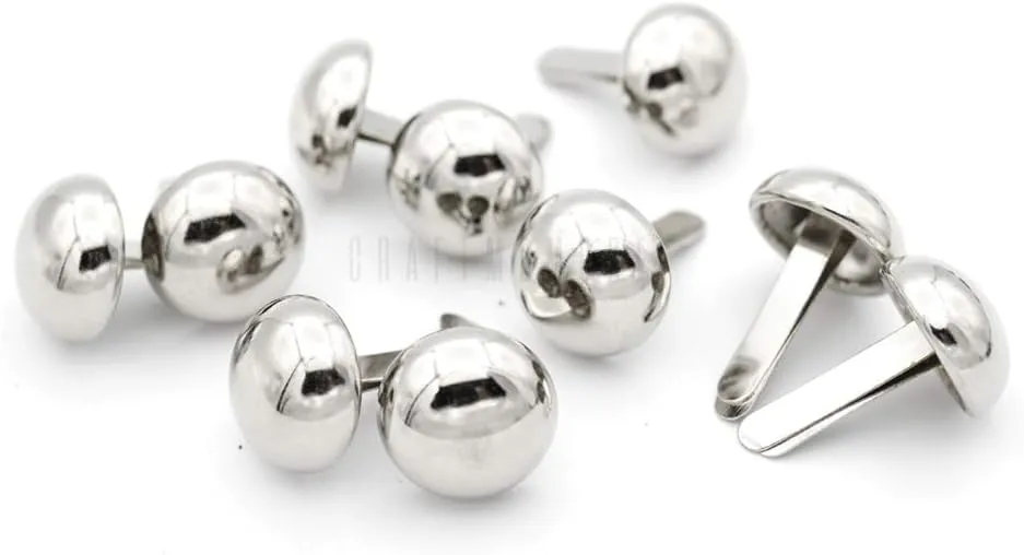 CRAFTMEMORE Round Brads Purse Feet Handbag Nailheads Spike Prong Studs 8MM 10MM 12MM 100 PCS (10 mm (≈3/8"), Silver)