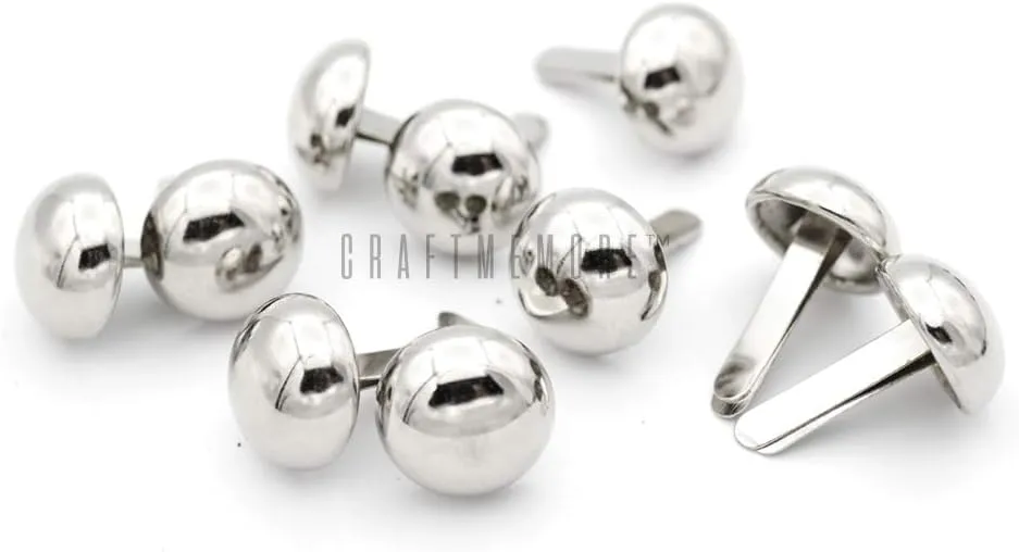 CRAFTMEMORE Round Brads Purse Feet Handbag Nailheads Spike Prong Studs 8MM 10MM 12MM 100 PCS (10 mm (≈3/8"), Silver)