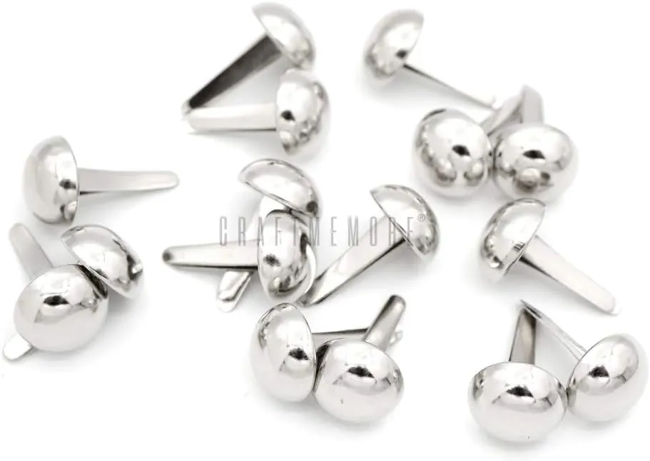 CRAFTMEMORE Round Brads Purse Feet Handbag Nailheads Spike Prong Studs 8MM 10MM 12MM 100 PCS (10 mm (≈3/8"), Silver)