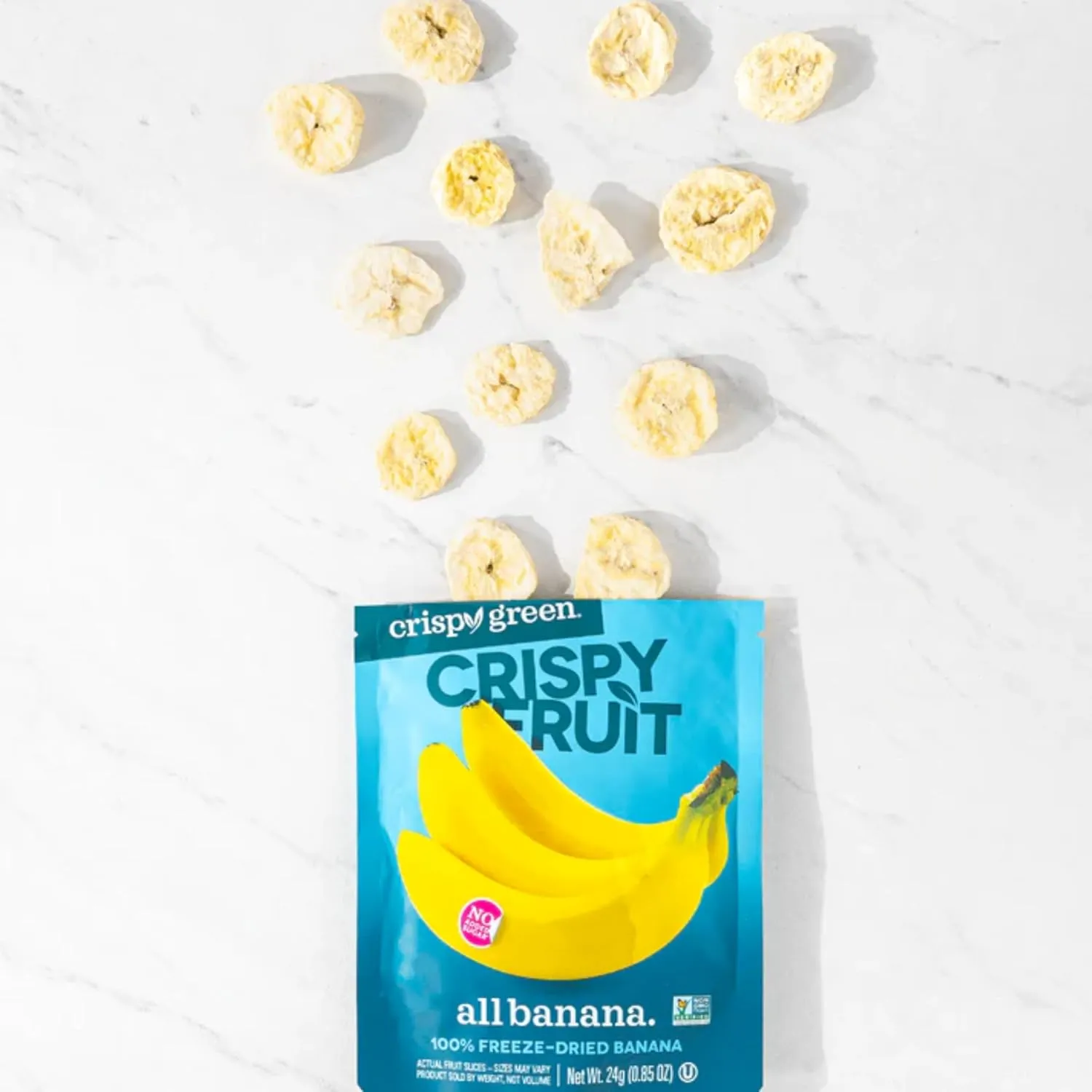 Crispy Green Natural Freeze-Dried Fruit, Banana Single-Serve, No Sugar Added, 0.85 Ounce (Pack of 12)