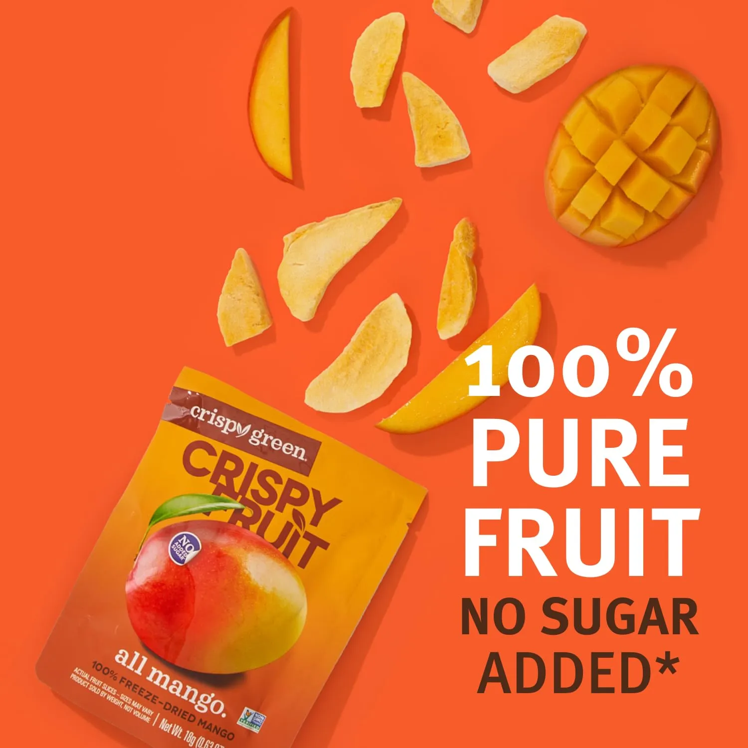 Crispy Green Natural Freeze-Dried Fruit, Mango Single-Serve, No Sugar Added, 0.63 Ounce (Pack of 12)
