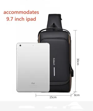 Crossbody Anti-Theft Sling Bag for Men Women,Casual Shoulder Backpack Waterproof Chest Daypack with USB Charging Hole (Black Gold)