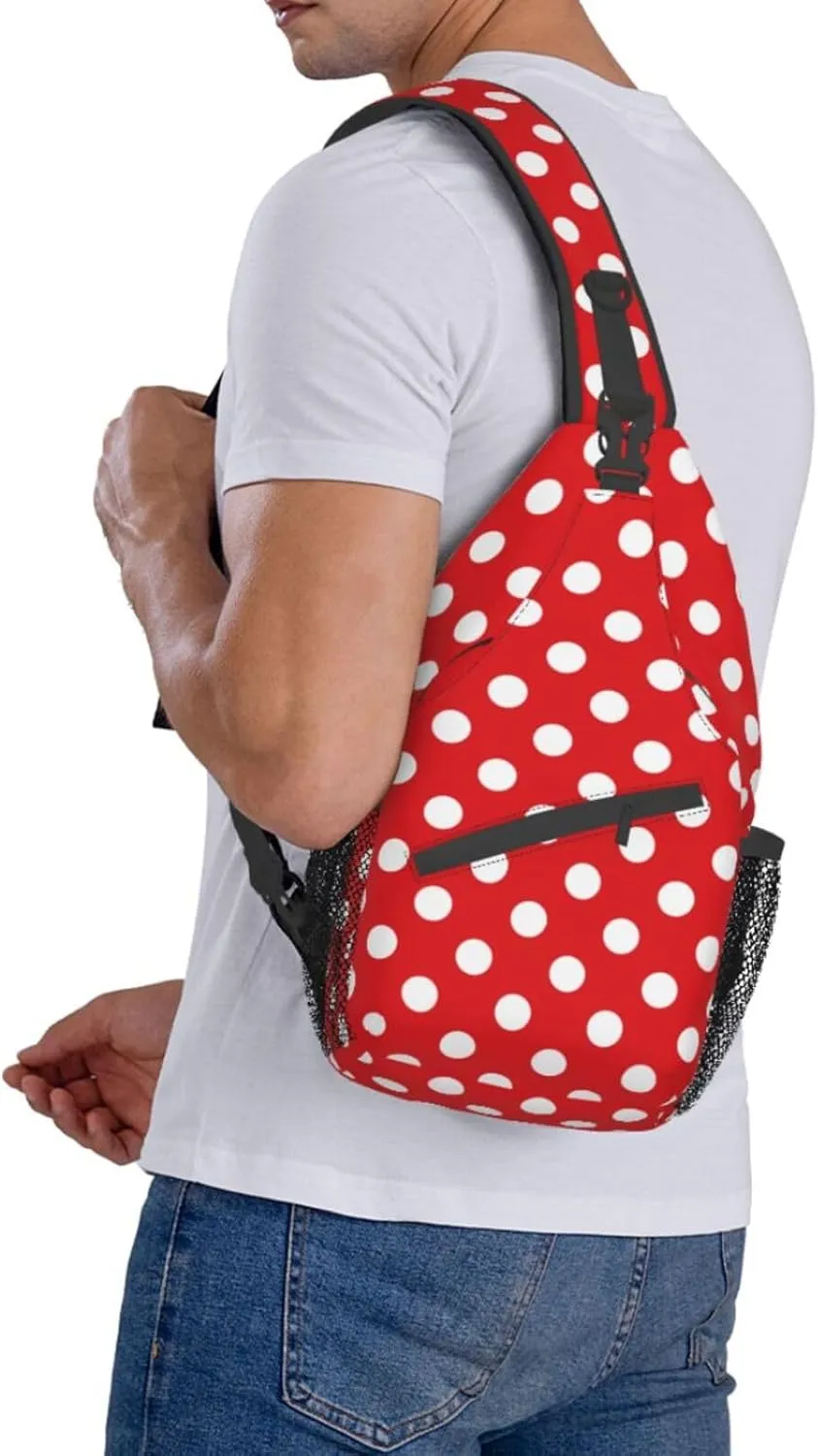 Crossbody Bags For Women Men Red White Polka Dot Sling Backpack Chest Shoulder Bag Gym Cycling Travel Hiking Daypack