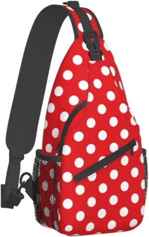 Crossbody Bags For Women Men Red White Polka Dot Sling Backpack Chest Shoulder Bag Gym Cycling Travel Hiking Daypack