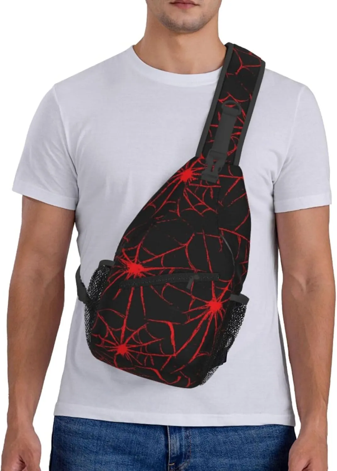 Crossbody Bags For Women Men Spider Web Red Sling Backpack Chest Shoulder Bag Gym Cycling Travel Hiking Daypack