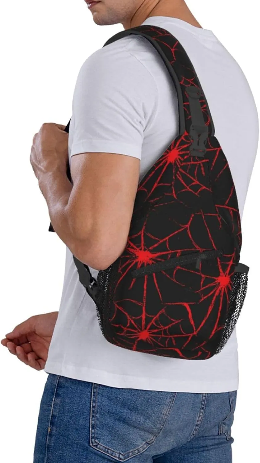 Crossbody Bags For Women Men Spider Web Red Sling Backpack Chest Shoulder Bag Gym Cycling Travel Hiking Daypack