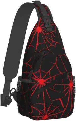 Crossbody Bags For Women Men Spider Web Red Sling Backpack Chest Shoulder Bag Gym Cycling Travel Hiking Daypack
