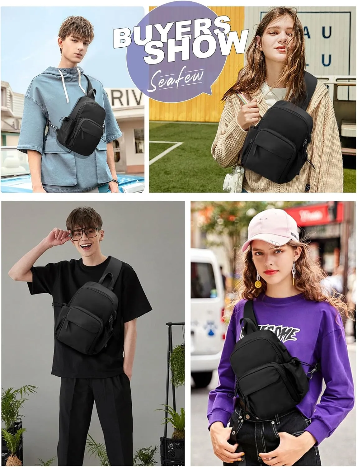 Crossbody Sling Backpacks Sling Bag for Men Women, Small Shoulder Backpack, Anti Theft One Strap Motorcycle Backpack, Mini Tactical Chest Bags Daypack for Casual Travel Hiking Gym Outdoor Sports Black