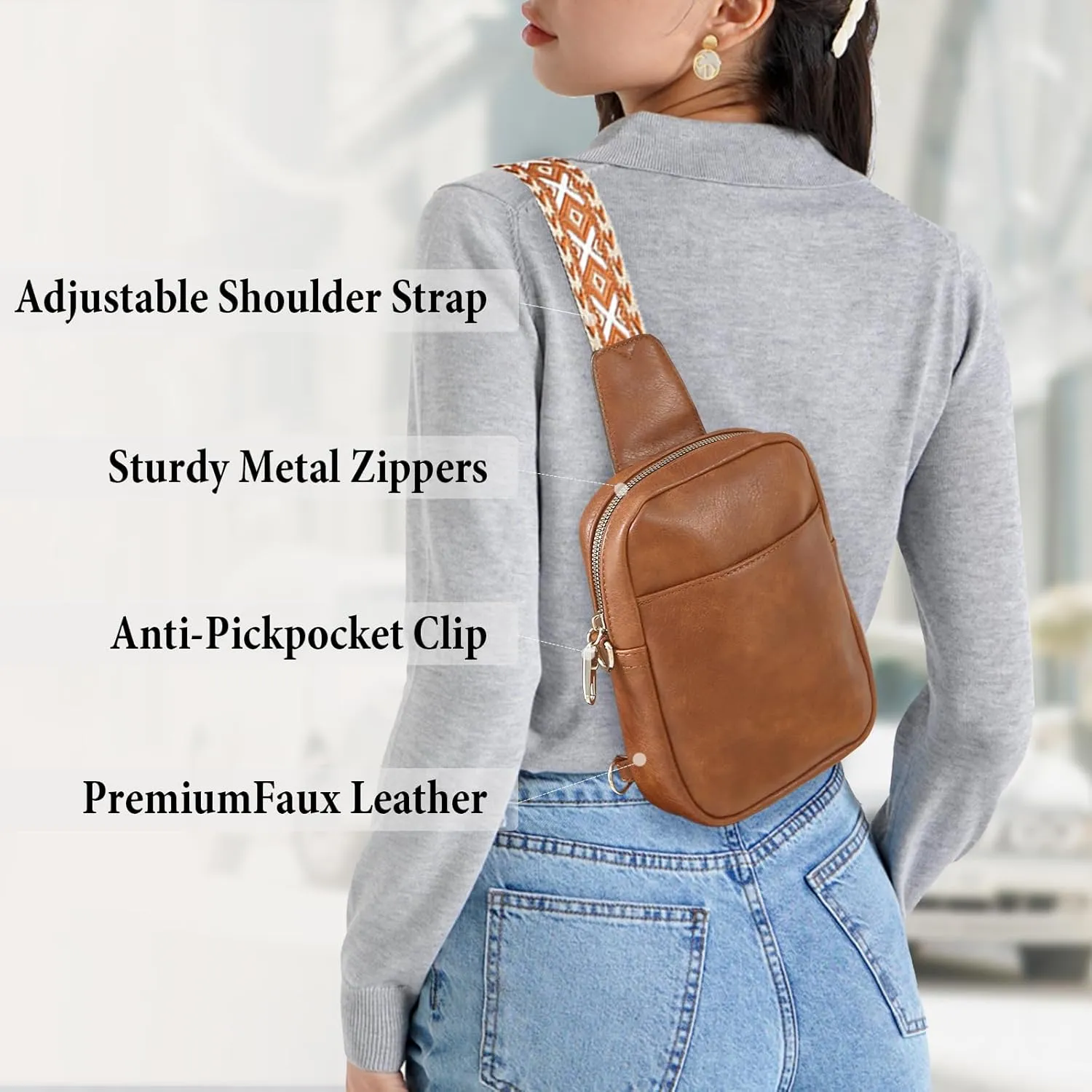 Crossbody Sling Bag for Women Man Anti Theft Vegan Leather Bag Anti Pickpocket Zipper Clip RFID Blocking Chest Bags…