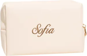 Custom Embroidered PU Leather Makeup Bag - Personalized with Name or Initial, Perfect for Bridal Shower Gifts, Teen Girls, and Organization (1, Beige)