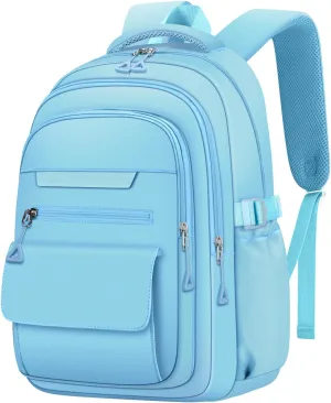 Cute Backpack for School Teen Girls Blue Bookbag Aesthetic Womens Travel Book Bags for School Kids Student Back Packs