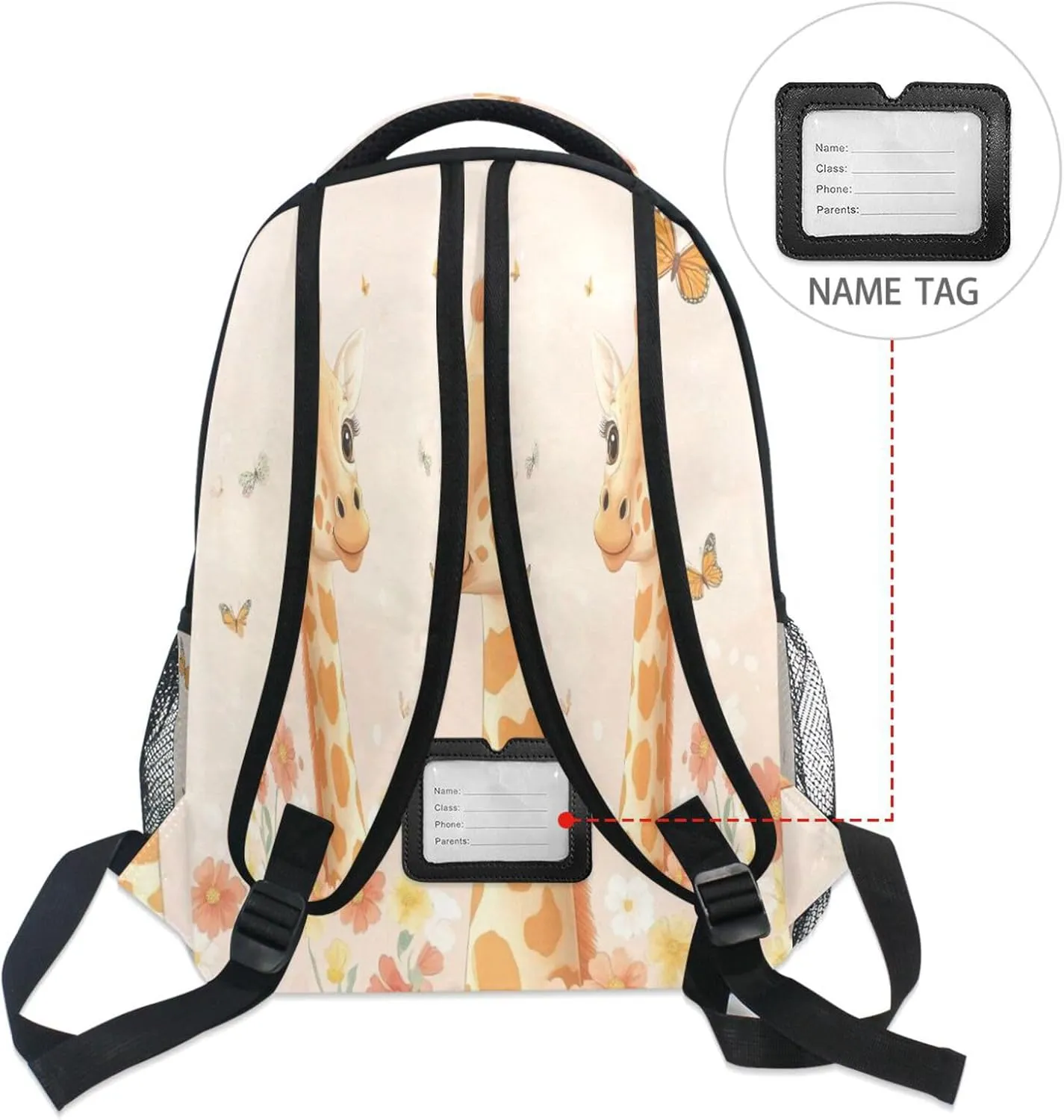 Cute Backpack for Women Men Fashion School Book Bag with Chest Strap for Business Work College Travel Trip Cartoon Giraffe Blush
