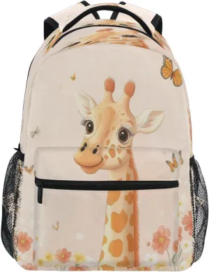 Cute Backpack for Women Men Fashion School Book Bag with Chest Strap for Business Work College Travel Trip Cartoon Giraffe Blush