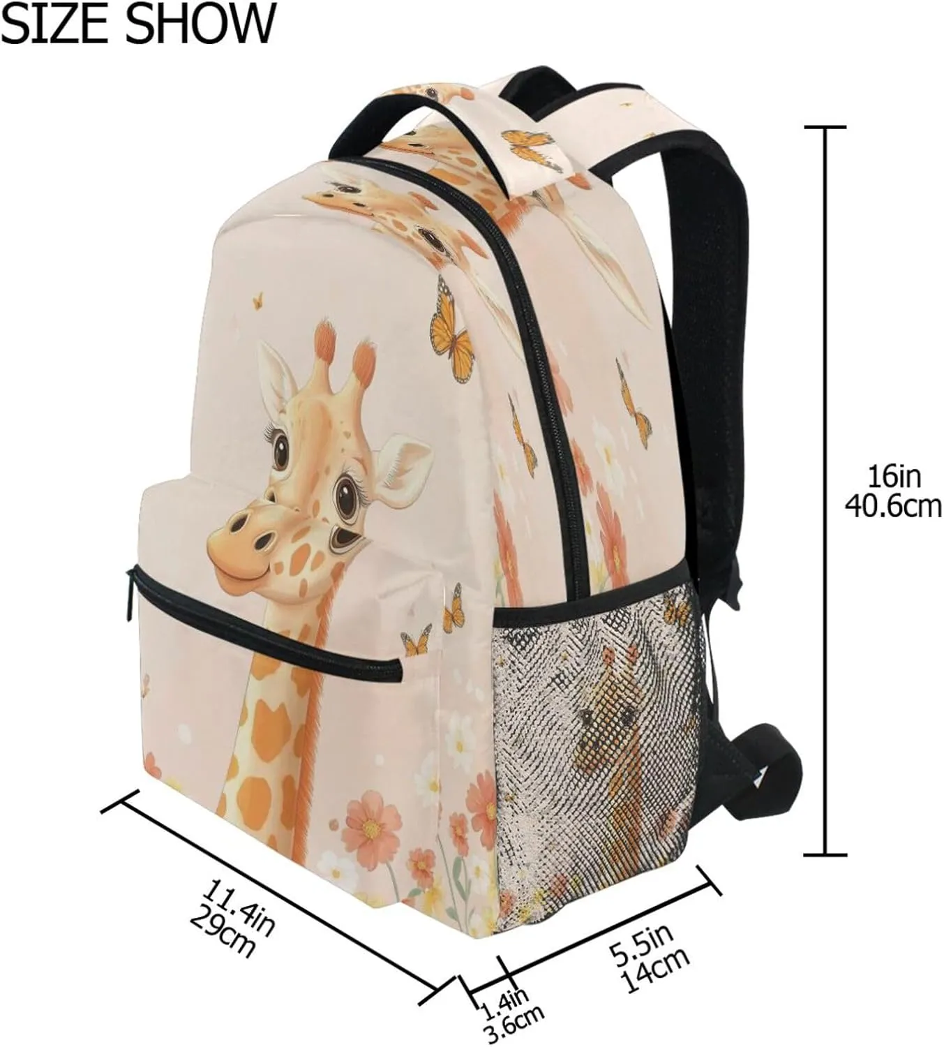 Cute Backpack for Women Men Fashion School Book Bag with Chest Strap for Business Work College Travel Trip Cartoon Giraffe Blush