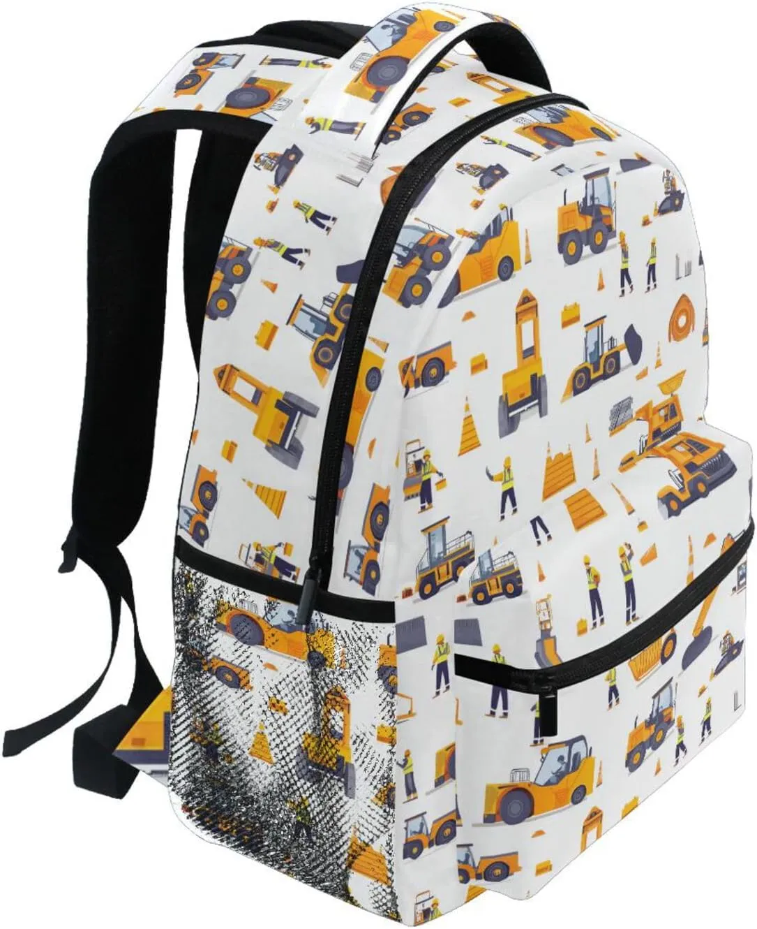 Cute Backpack for Women Men Waterproof Laptop Bag with Chest Strap for Travel Trip Construction Scene Concrete Mixer Truck Bulldozer
