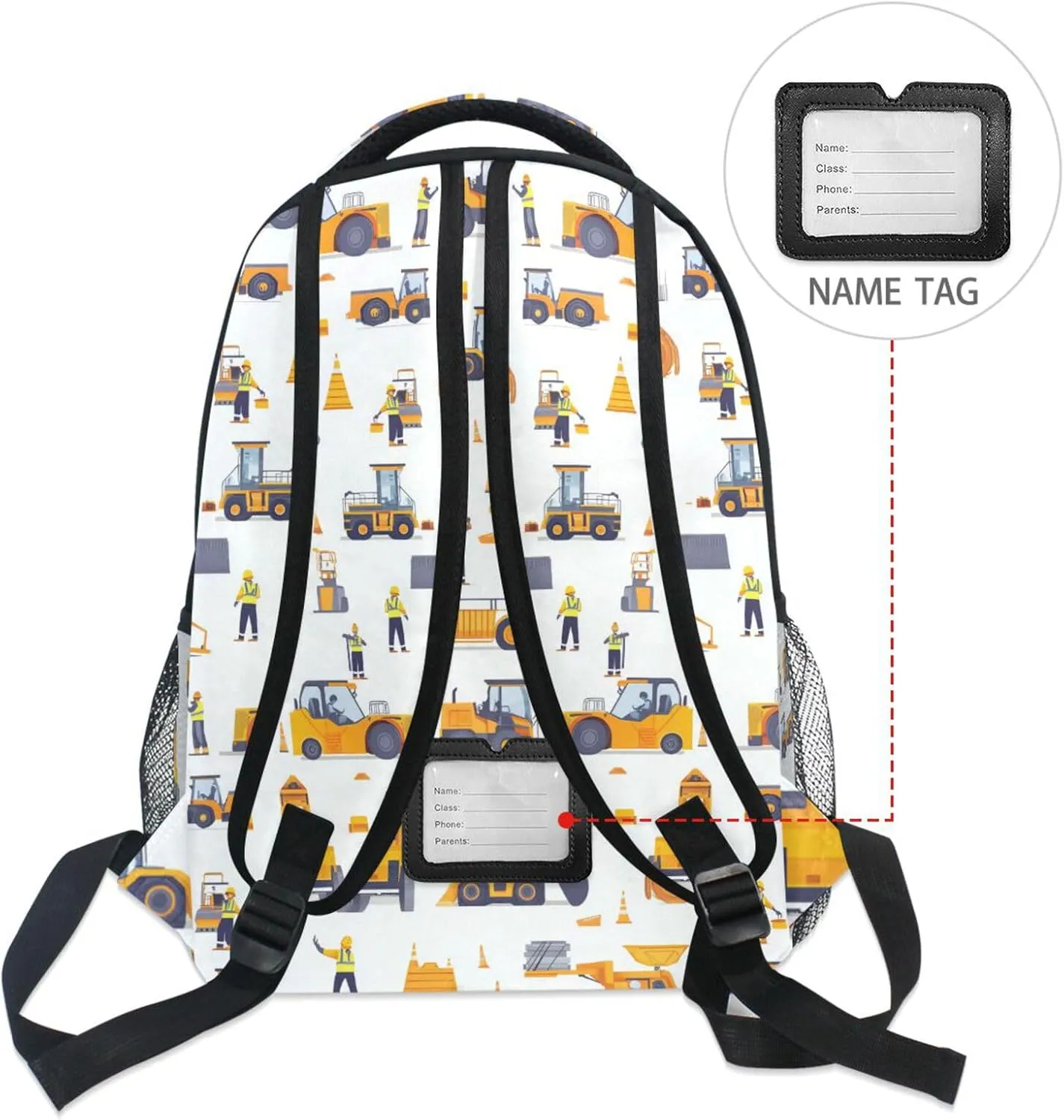 Cute Backpack for Women Men Waterproof Laptop Bag with Chest Strap for Travel Trip Construction Scene Concrete Mixer Truck Bulldozer