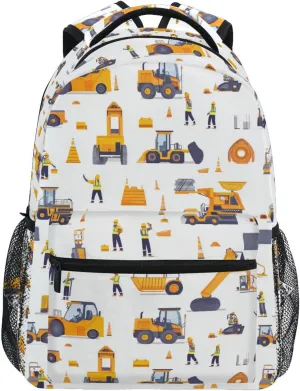 Cute Backpack for Women Men Waterproof Laptop Bag with Chest Strap for Travel Trip Construction Scene Concrete Mixer Truck Bulldozer