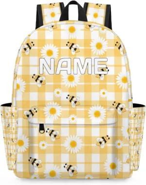 Cute Bee Animal Customized Kids Backpack for Boys Girls Floral Daisy Personalized Preschool Toddler Backpack Kindergarten Nursery Bookbag Travel Children School Bag