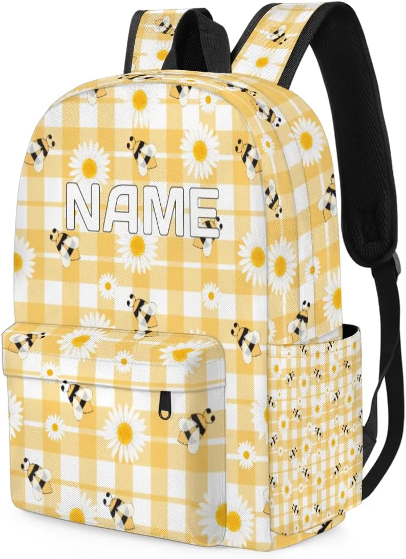 Cute Bee Animal Customized Kids Backpack for Boys Girls Floral Daisy Personalized Preschool Toddler Backpack Kindergarten Nursery Bookbag Travel Children School Bag