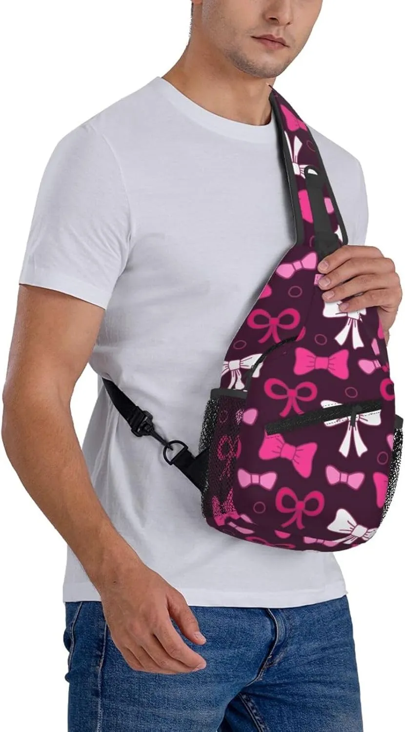 Cute Bow Men's Crossbody Chest Bag Adjustable Sling Shoulder Bags Backpack for Women Travel Sport