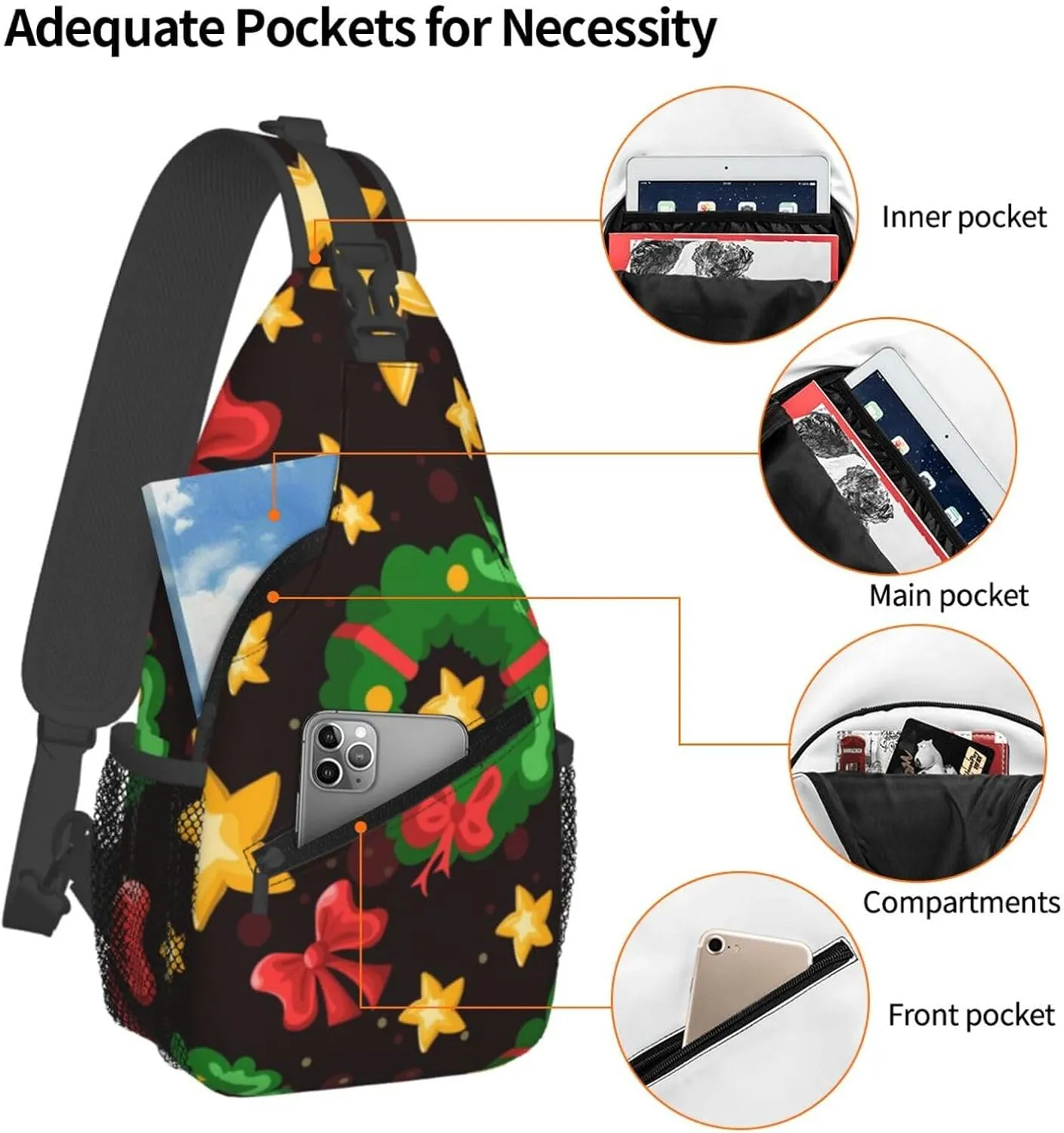 Cute Bow Men's Crossbody Chest Bag Adjustable Sling Shoulder Bags Backpack for Women Travel Sport