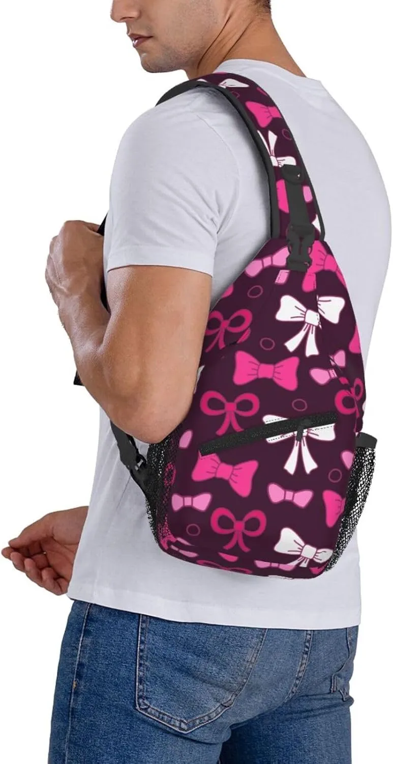 Cute Bow Men's Crossbody Chest Bag Adjustable Sling Shoulder Bags Backpack for Women Travel Sport