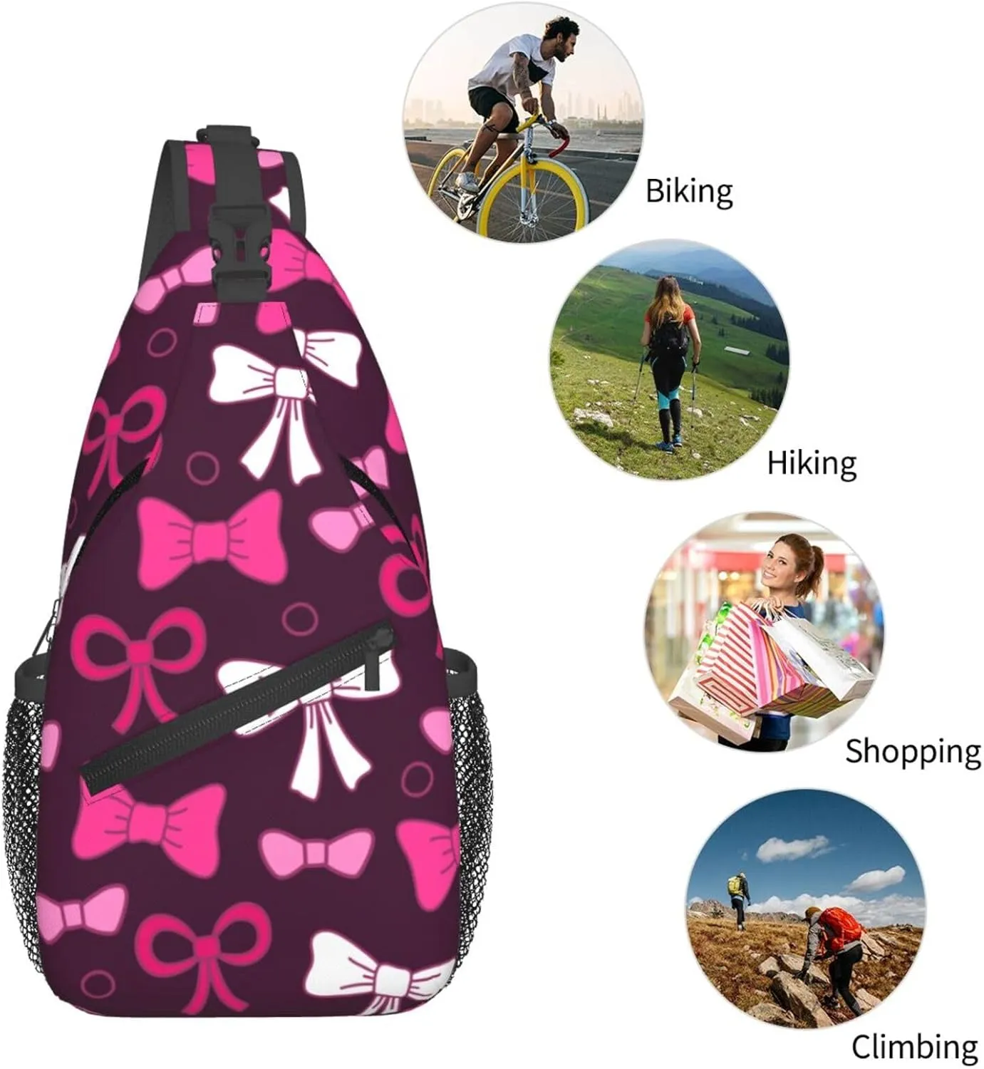 Cute Bow Men's Crossbody Chest Bag Adjustable Sling Shoulder Bags Backpack for Women Travel Sport