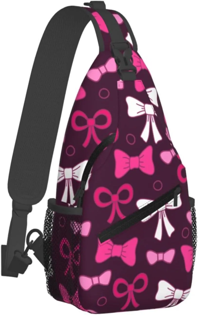 Cute Bow Men's Crossbody Chest Bag Adjustable Sling Shoulder Bags Backpack for Women Travel Sport