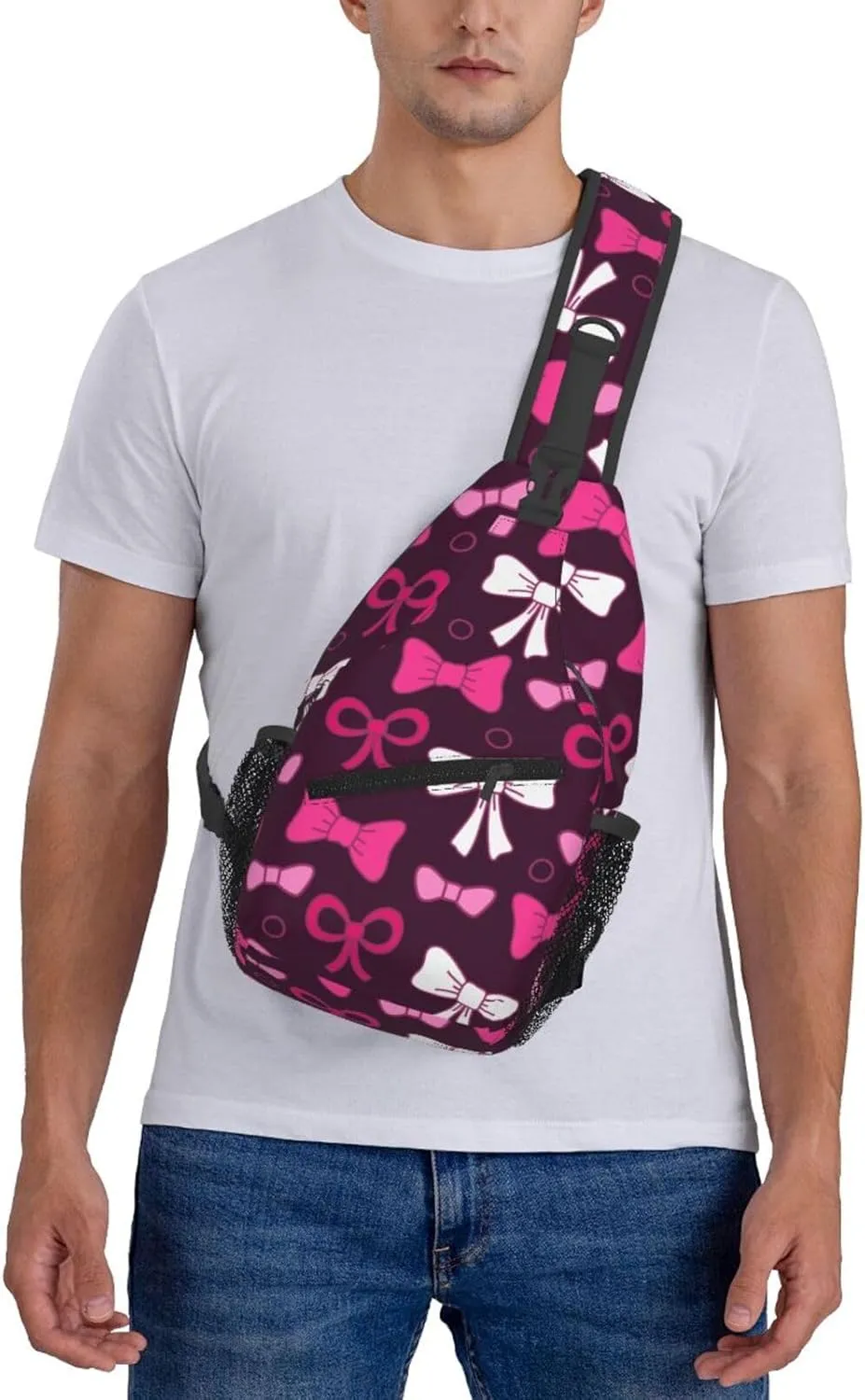 Cute Bow Men's Crossbody Chest Bag Adjustable Sling Shoulder Bags Backpack for Women Travel Sport