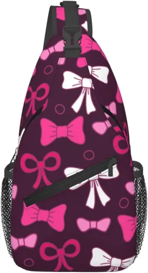 Cute Bow Men's Crossbody Chest Bag Adjustable Sling Shoulder Bags Backpack for Women Travel Sport
