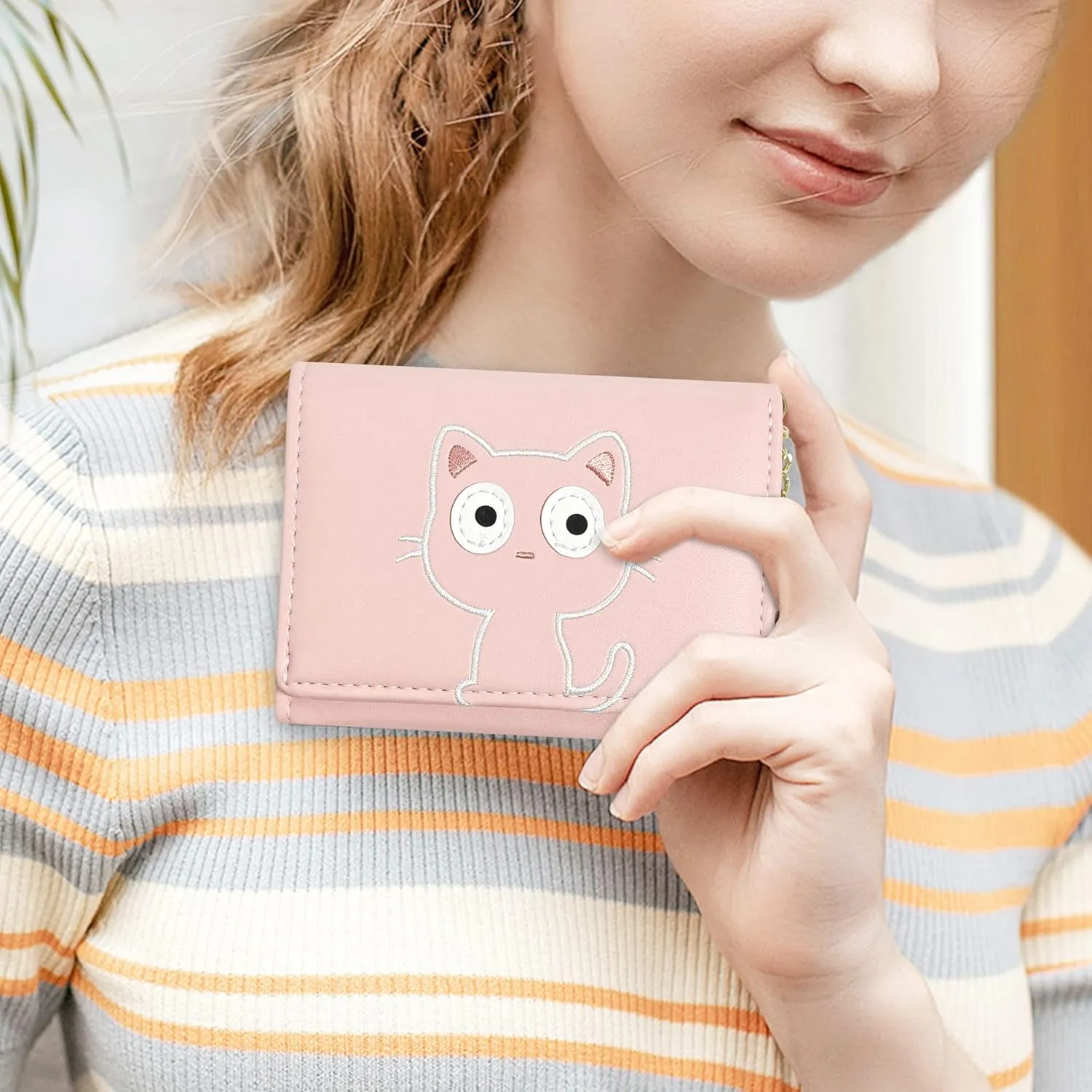 Cute Girls Wallet,RFID PU Leather Small Wallet for Women,Personalized Gift Ideas for 6 7 8 9 10 11 12 13 14 Year Old Girl Kids Tween Teen Preteen (Pink Cat)