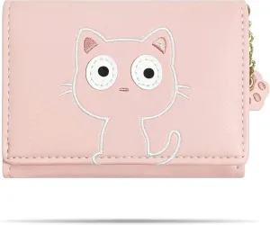 Cute Girls Wallet,RFID PU Leather Small Wallet for Women,Personalized Gift Ideas for 6 7 8 9 10 11 12 13 14 Year Old Girl Kids Tween Teen Preteen (Pink Cat)