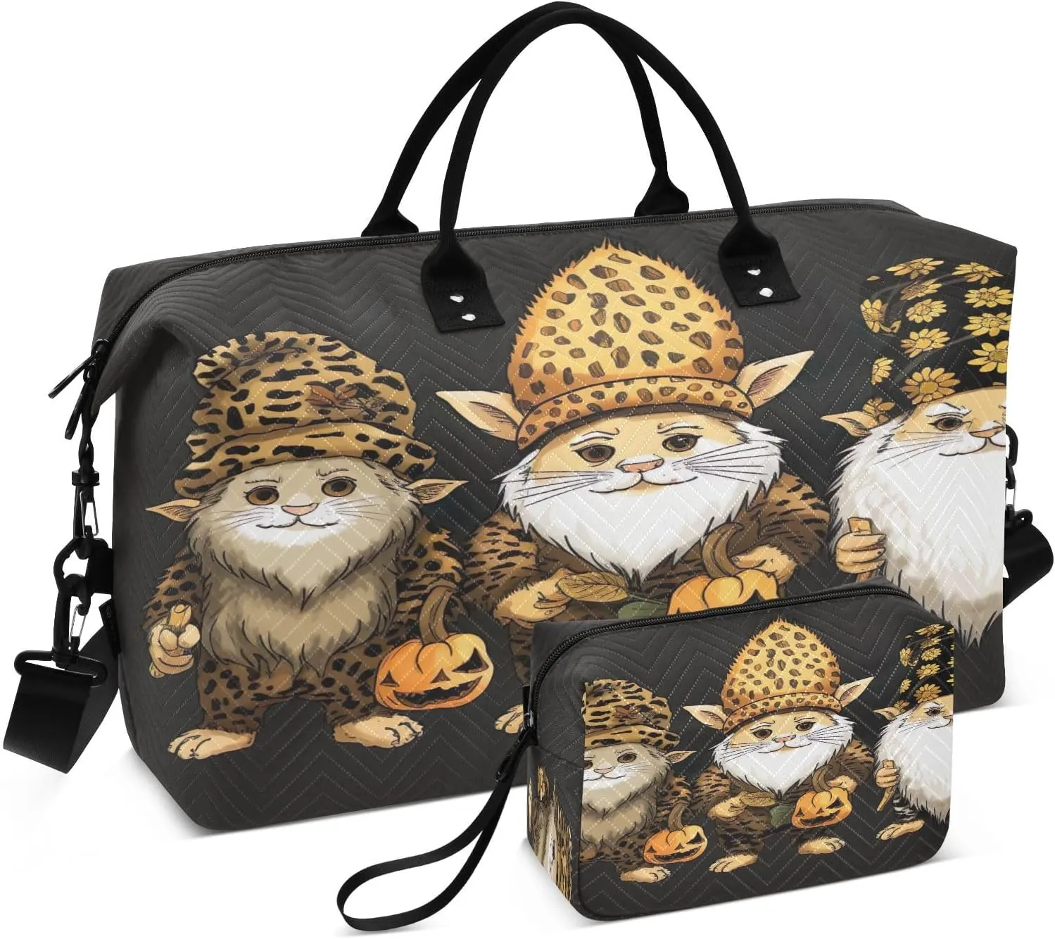 Cute Gnomes Dwarf Black Sports Gym Bag for Women Men Travel Duffel Bag Weekend Overnight Carry on Bag with Toiletry Bag Hospital Bag for Plane Hospital Swimming Yoga Workout