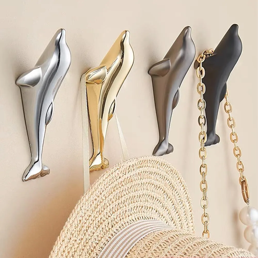 CYANLUX Coat Hooks Bath Towel Hangers, Wall Hooks for Hanging Hat Clothes Robe Bag, Zinc Alloy Heavy Duty Dolphin Hooks Wall Mounted for Bathroom Livingroom Kitchen Hallway Hotel, 2 Pack (Black)