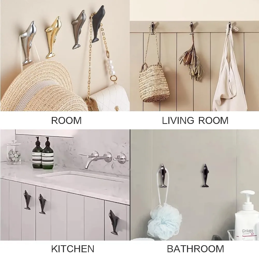 CYANLUX Coat Hooks Bath Towel Hangers, Wall Hooks for Hanging Hat Clothes Robe Bag, Zinc Alloy Heavy Duty Dolphin Hooks Wall Mounted for Bathroom Livingroom Kitchen Hallway Hotel, 2 Pack (Black)