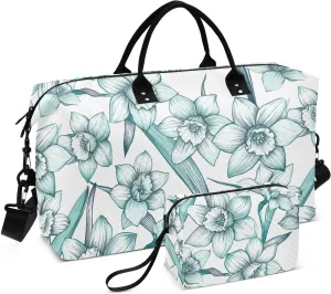 Daffodils Flower Sketch Sports Gym Bag for Women Men Travel Duffel Bag Weekend Overnight Carry on Bag with Toiletry Bag Hospital Bag for Yoga Workout Swimming Hospital Plane