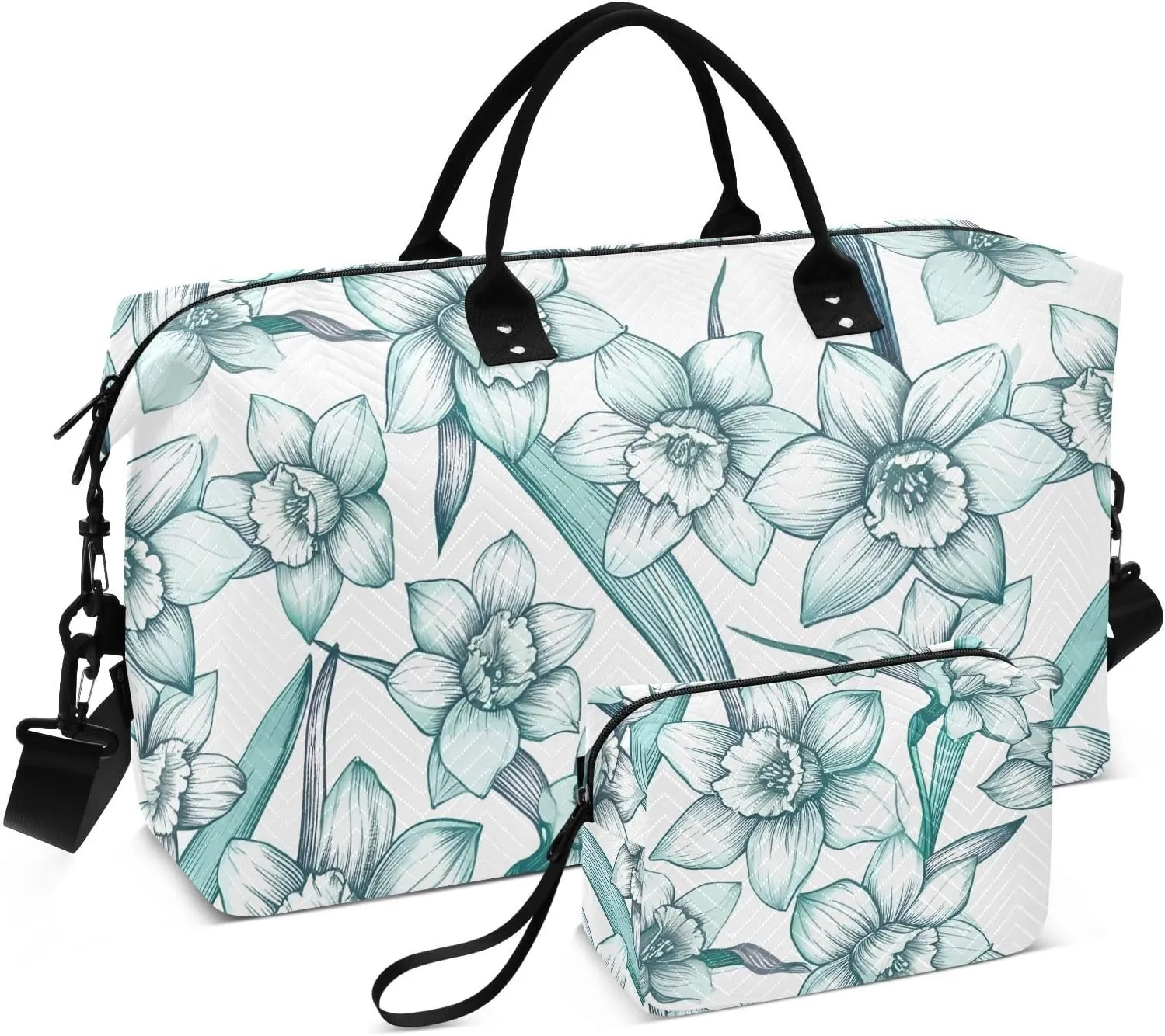 Daffodils Flower Sketch Sports Gym Bag for Women Men Travel Duffel Bag Weekend Overnight Carry on Bag with Toiletry Bag Hospital Bag for Yoga Workout Swimming Hospital Plane