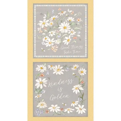 Daisy Field - 24" Pillow Panel, Gold