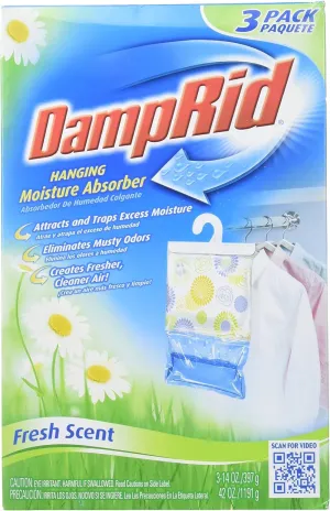 DampRid 773822075241 FG83K Hanging Moisture Absorber Fresh Scent (3 Boxes of 3 Bag, Blue