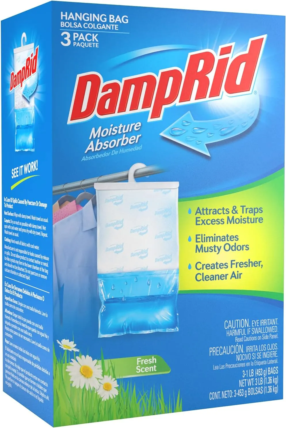 DampRid Hanging Bag, Moisture Absorber, Pack of 3 (16 oz. ea.), 3 Pack, Blue