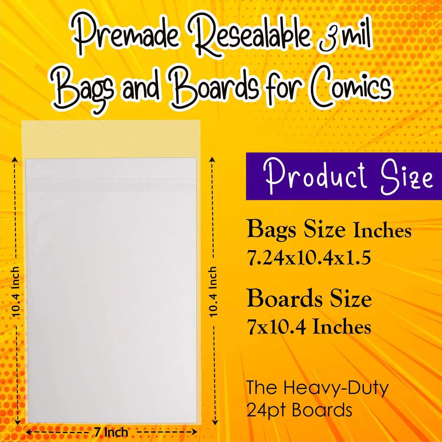 Dark Blue Fantasy Premade Silver Age Comics Book Bags and Boards Resealable -100 Bags 7.24"x10.4" with Flap 1.5"& Boards 7"X10.4" with a New Comic Book-Comic Books Protector Backing Board-Archival use