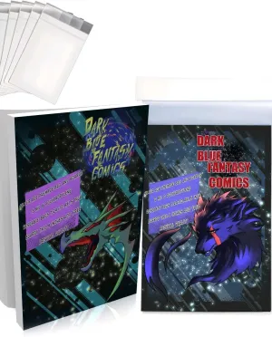 Dark Blue Fantasy Premade Silver Age Comics Book Bags and Boards Resealable -100 Bags 7.24"x10.4" with Flap 1.5"& Boards 7"X10.4" with a New Comic Book-Comic Books Protector Backing Board-Archival use