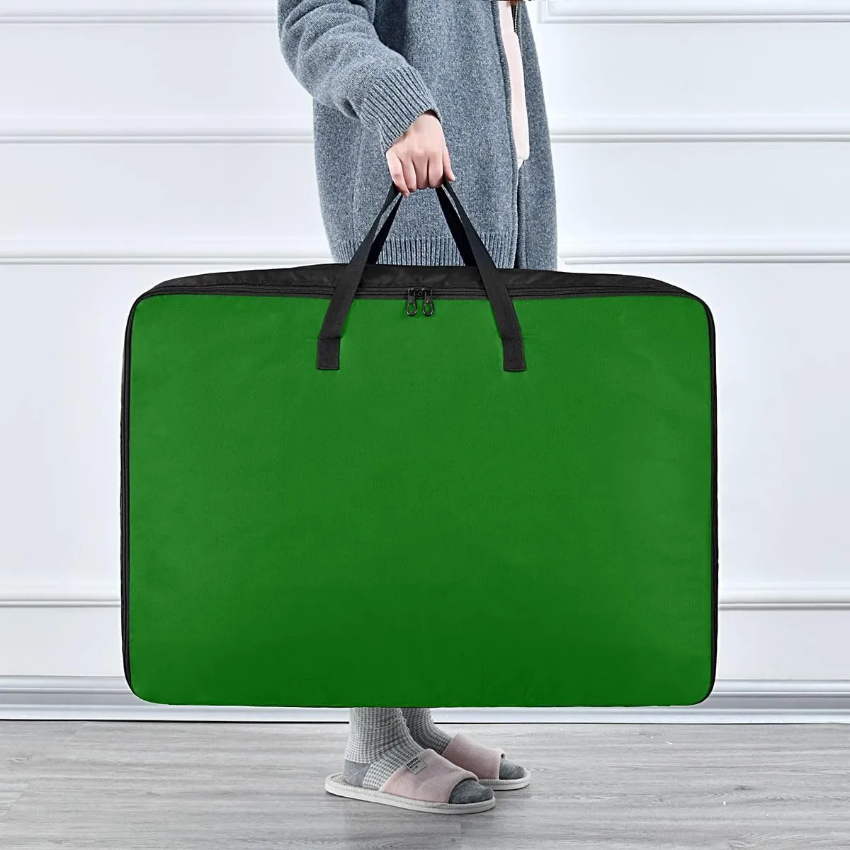 Dark Green Storage Bags Bedding Storage Containers with Handles Zippered Storage Bag for Closet Comforter, Pillow, Quilt