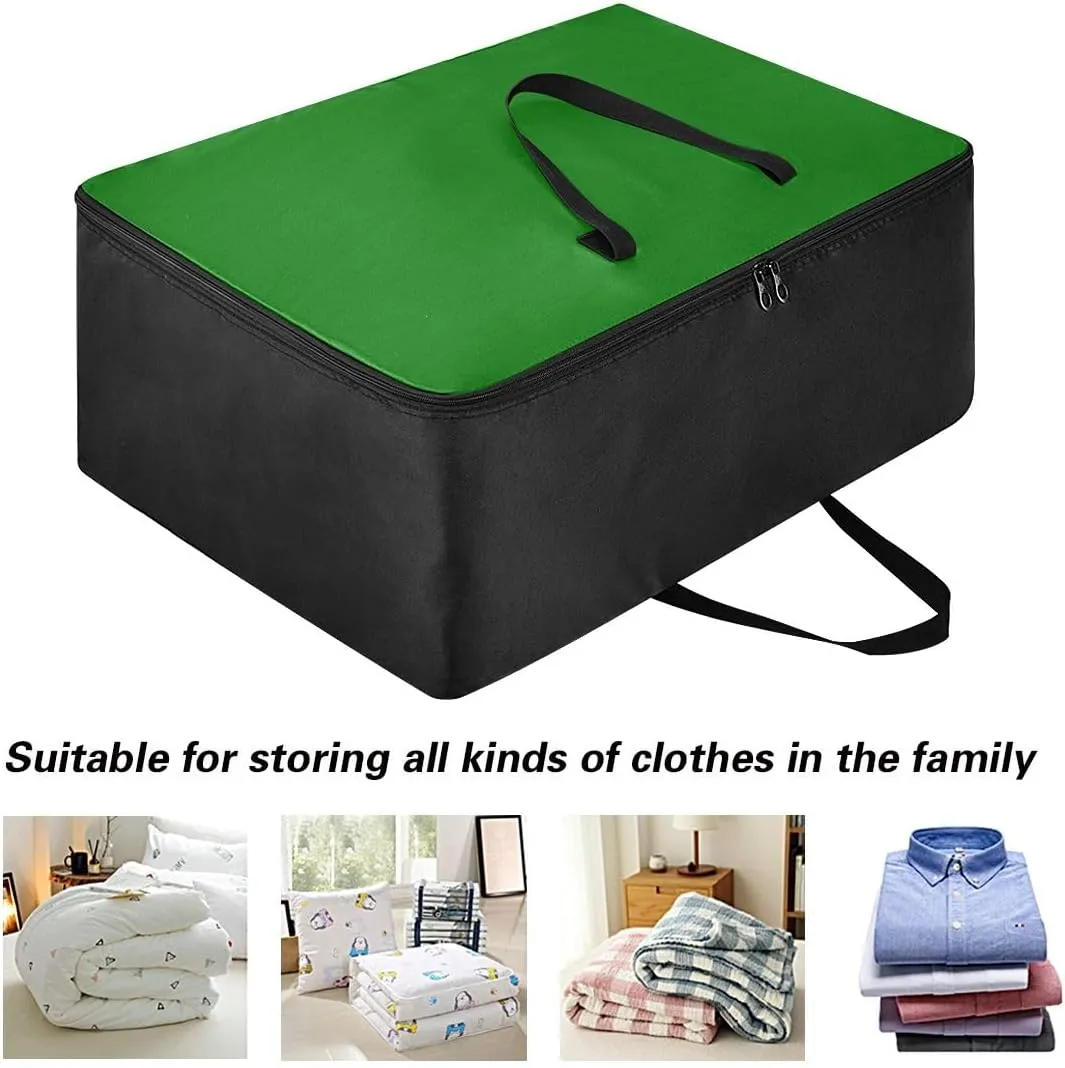 Dark Green Storage Bags Bedding Storage Containers with Handles Zippered Storage Bag for Closet Comforter, Pillow, Quilt