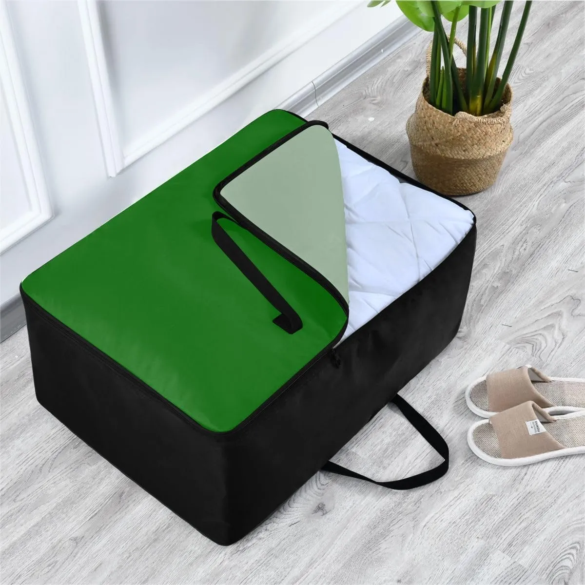 Dark Green Storage Bags Bedding Storage Containers with Handles Zippered Storage Bag for Closet Comforter, Pillow, Quilt