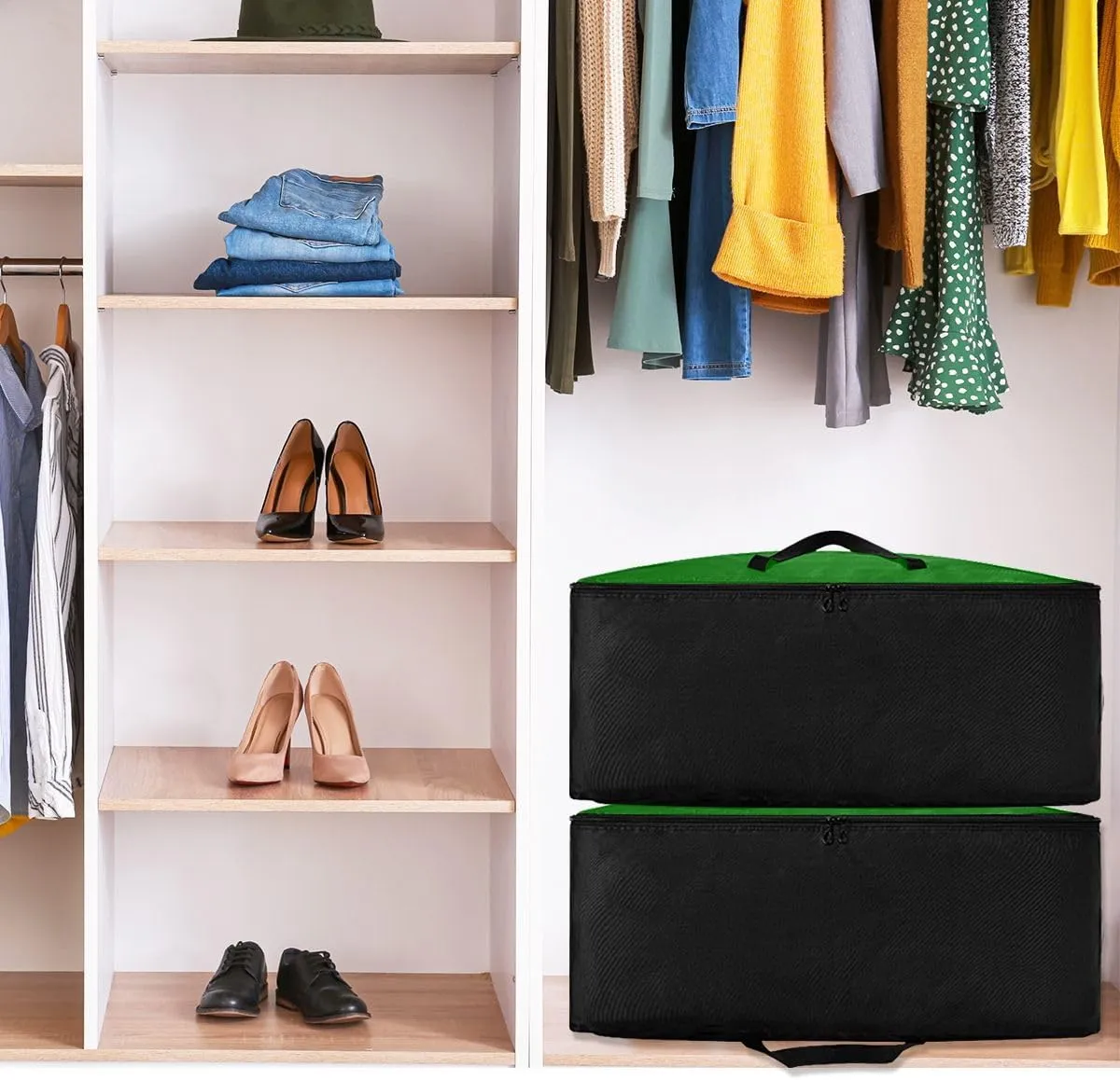 Dark Green Storage Bags Bedding Storage Containers with Handles Zippered Storage Bag for Closet Comforter, Pillow, Quilt