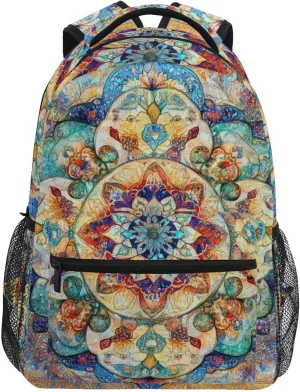Day Backpack for Unisex Adult Fashion Outdoor Backpack with Chest Strap for Business Work College Travel Trip Bohemian Pattern Boho Vintage Mandala