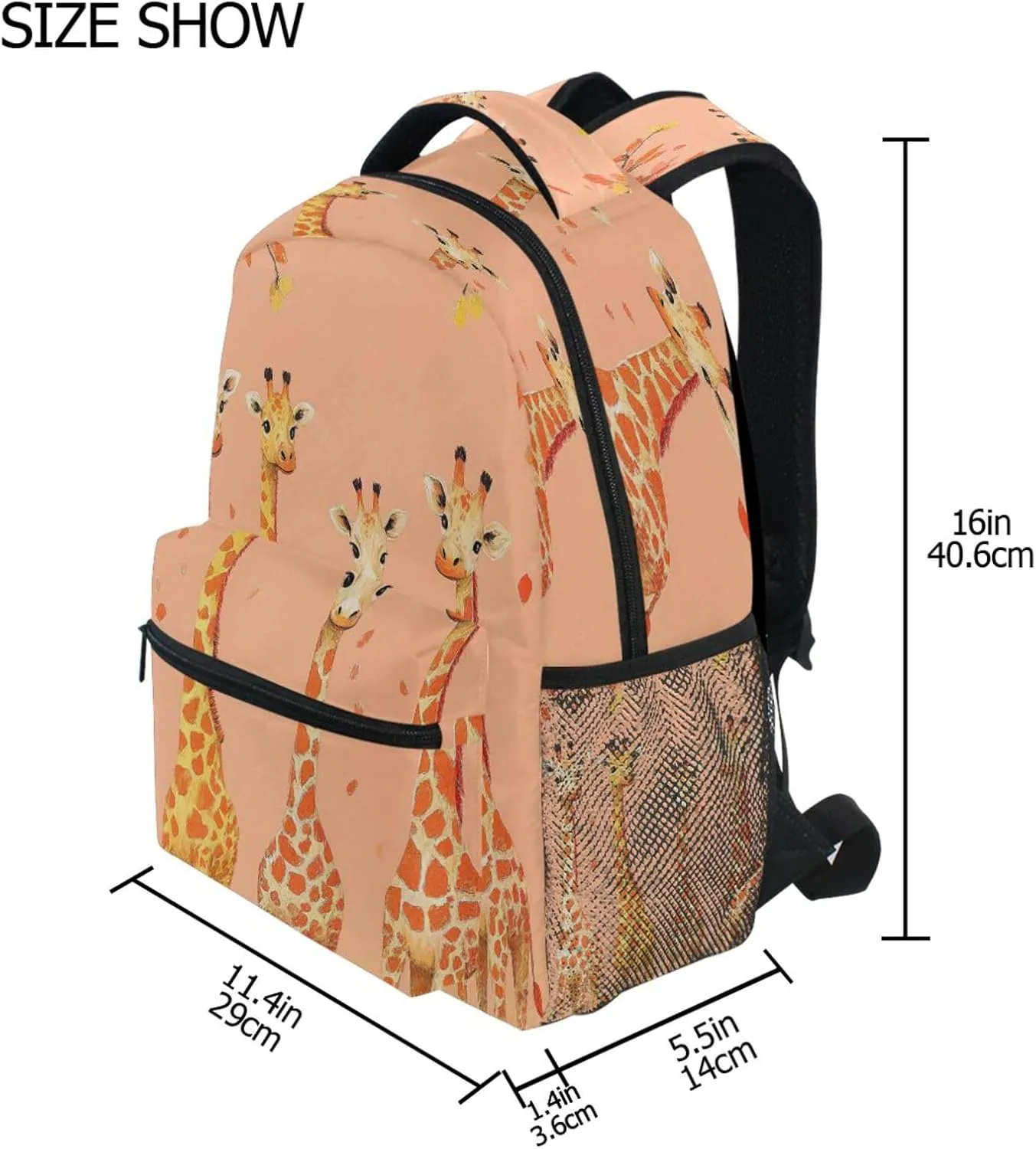 Day Backpack for Unisex Adult Waterproof Laptop Bookbag with Chest Strap for Business Work College Travel Trip Chic Giraffe Peach