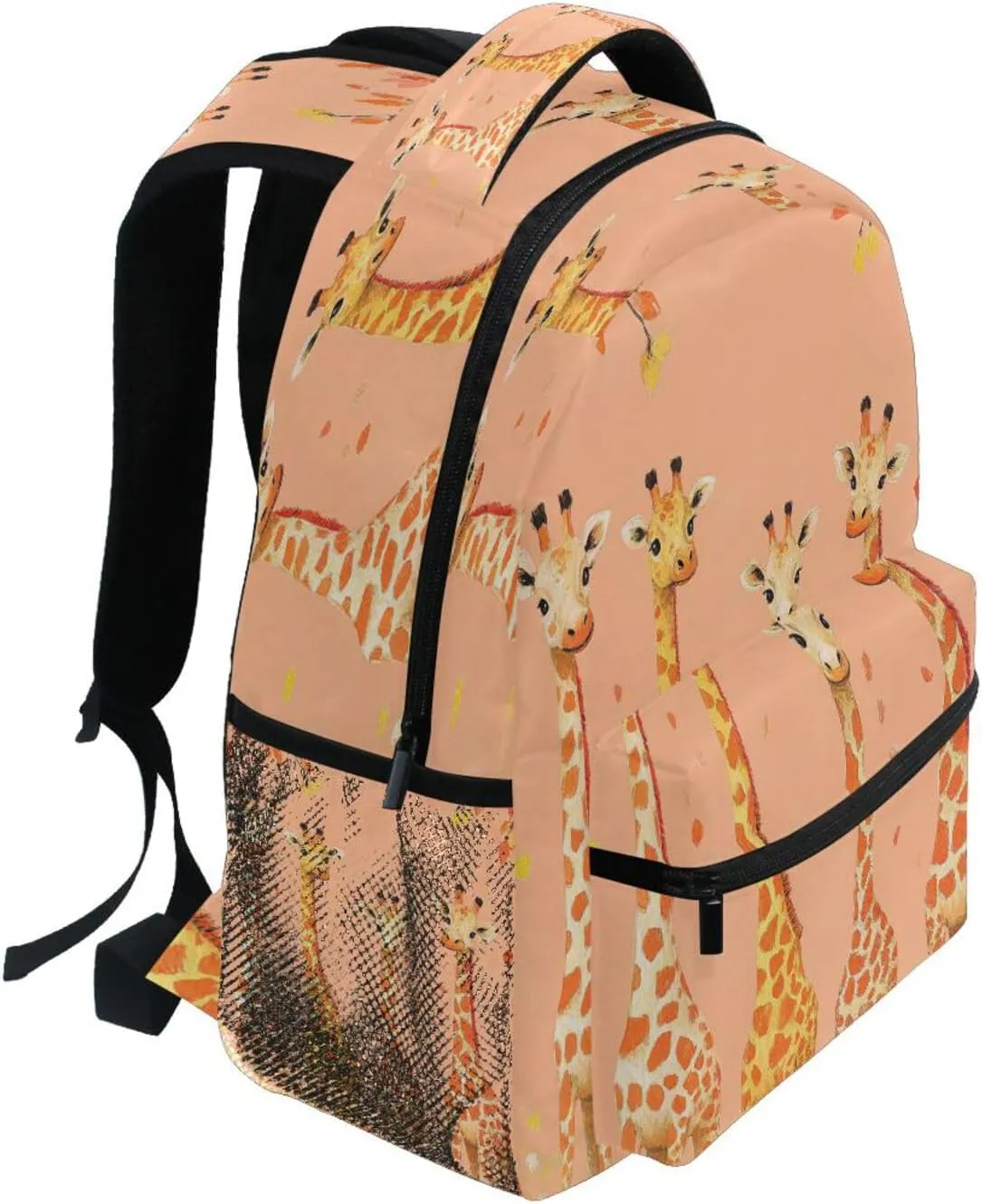 Day Backpack for Unisex Adult Waterproof Laptop Bookbag with Chest Strap for Business Work College Travel Trip Chic Giraffe Peach