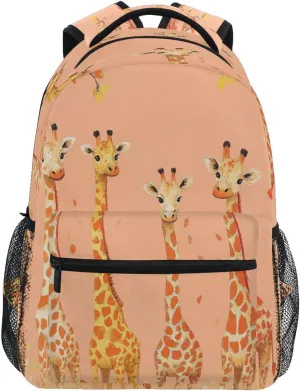 Day Backpack for Unisex Adult Waterproof Laptop Bookbag with Chest Strap for Business Work College Travel Trip Chic Giraffe Peach